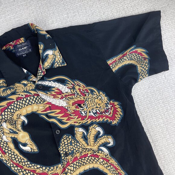 Vintage Y2k Urban Rags Dragon AOP Print Button Jersey Shirt Vtg NYC (Read) Men M - Picture 2 of 16